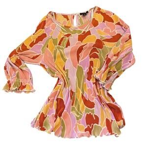 Halogen Pleated Floral Blouse 2X Retro Spring Top Y2K